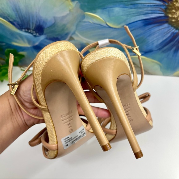 SCHUTZ Blossom Stiletto Heel Sandals in Light Wood - Picture 9 of 13